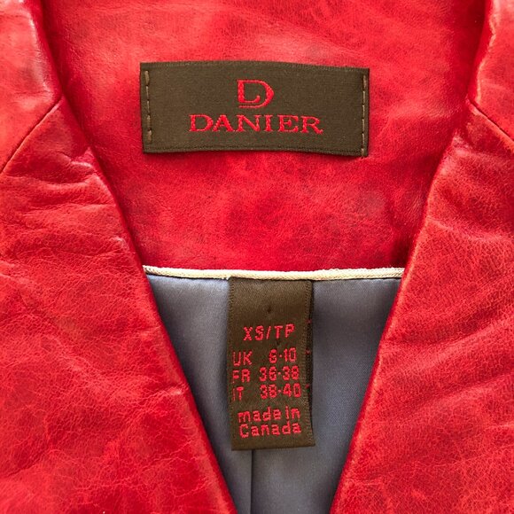 Ruby Red Danier Button Down Leather Coat - Picture 4 of 12